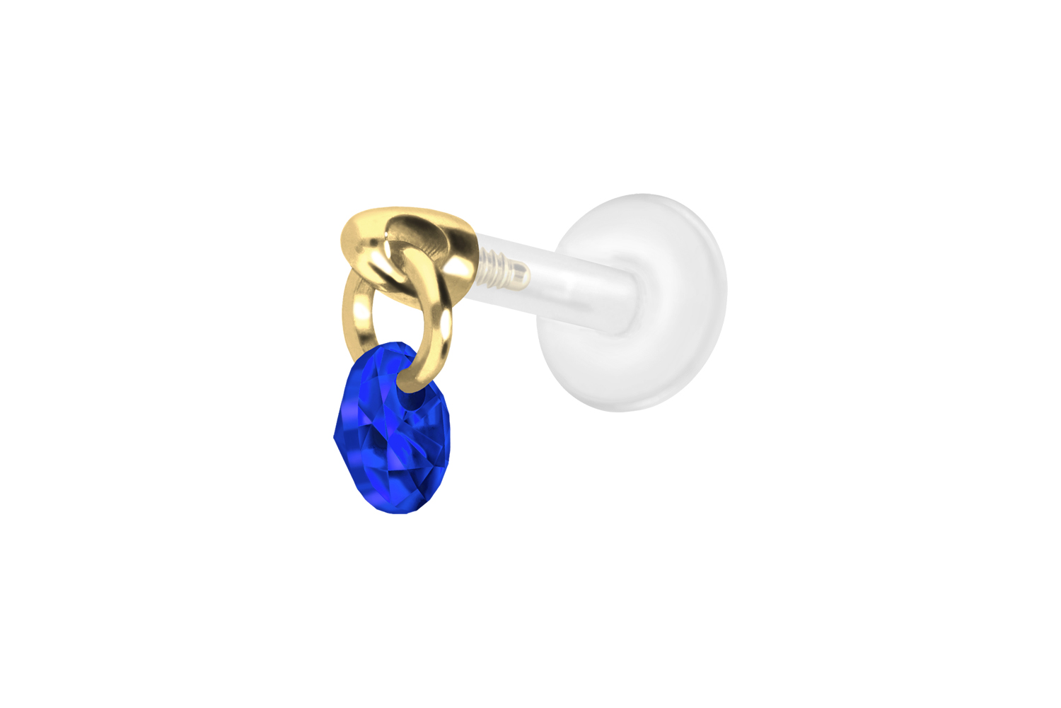PTFE Labret Piercing mit Innengewinde + Titan-Aufsatz RUNDER KRISTALL